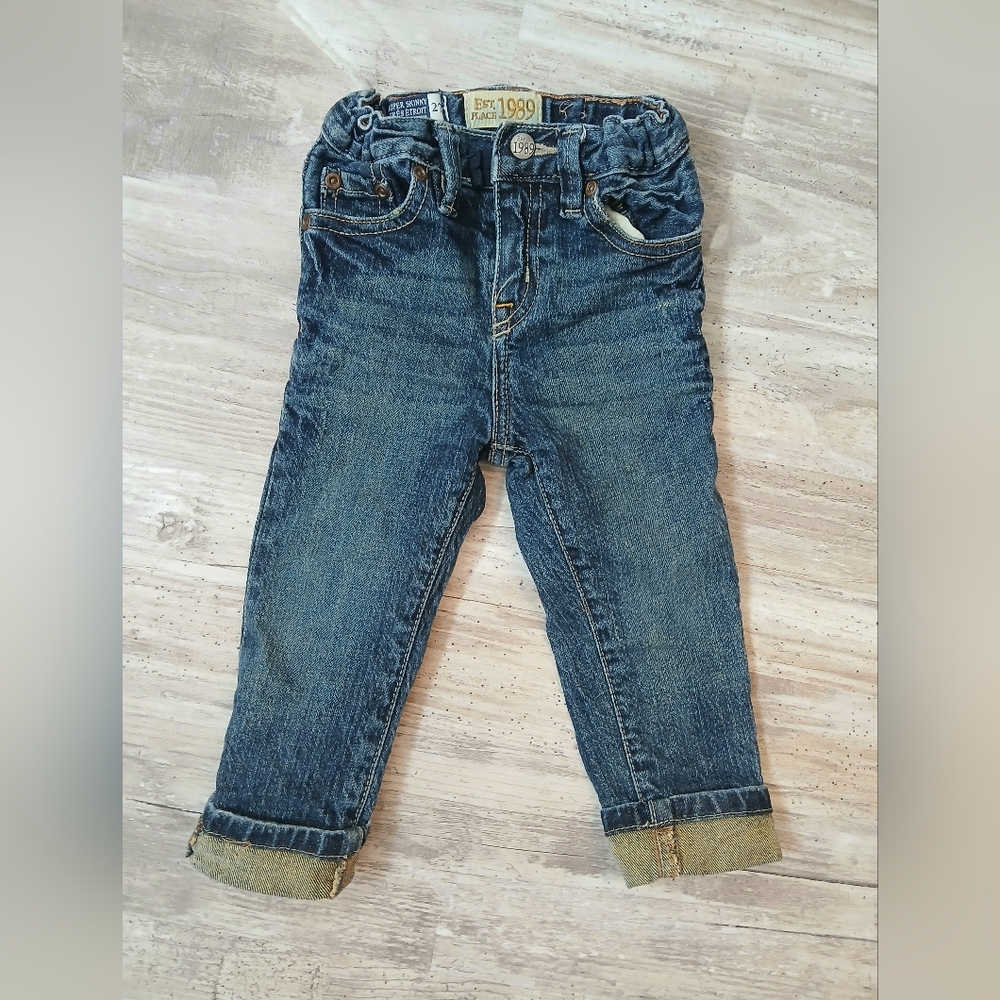 The Children's Place Toddler 2T Super Skinny Blue Jeans Cuffed Adjustable Waist